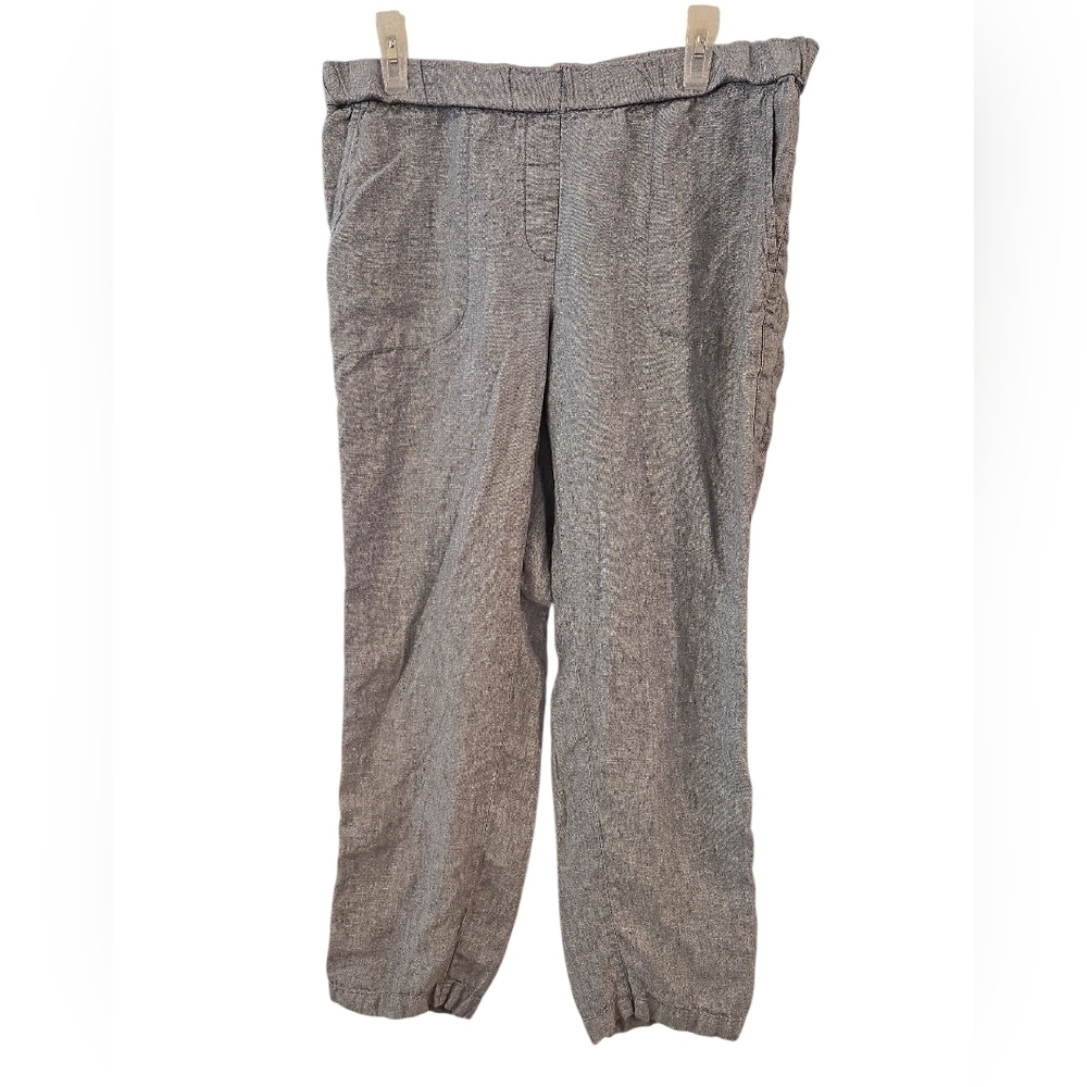 PUREjILL 100% LINEN CROPPED ROLL TAB PANTS. SIZE MEDIUM.